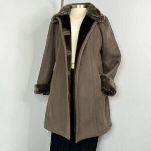 Vintage Brown Afghan Penny Lane Coat Gallery Faux Suede Faux Fur Size Large